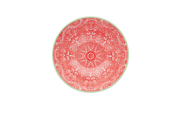 KITCHEN CRAFT RED & PINK VICTORIAN STYLE PRINT CERAMIC BOWL 16CM