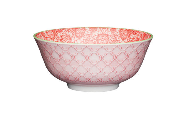 KITCHEN CRAFT RED & PINK VICTORIAN STYLE PRINT CERAMIC BOWL 16CM