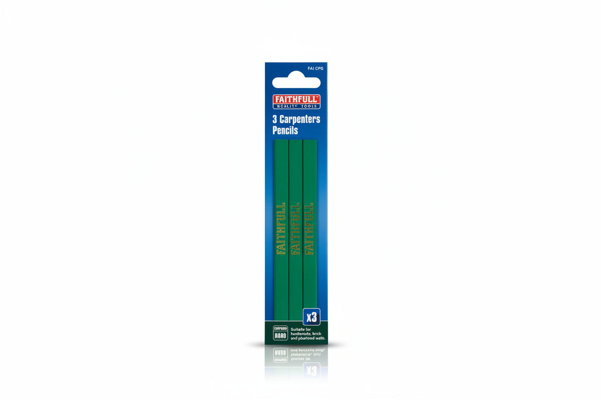 Faithfull Carpenter's Pencils Green/Hard Pack of 3