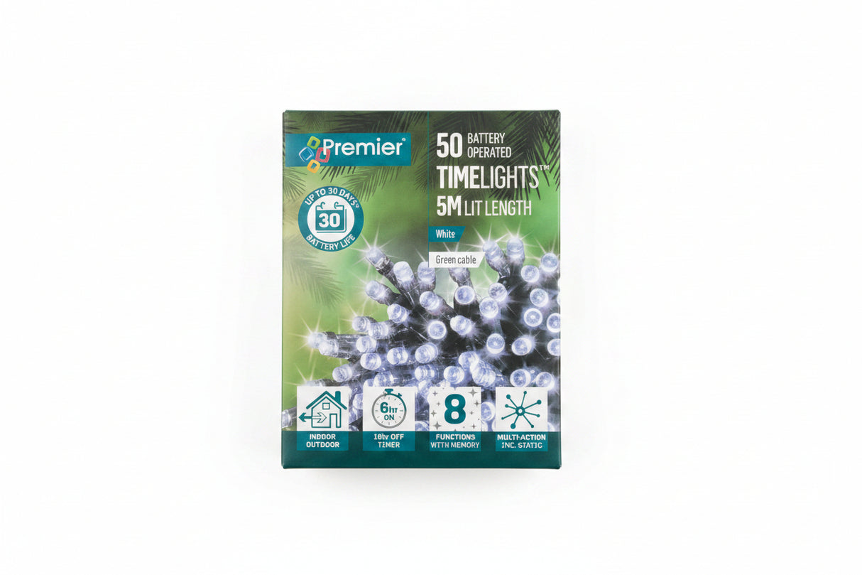 Premier 50 Battery Operated TimeLights White 5m