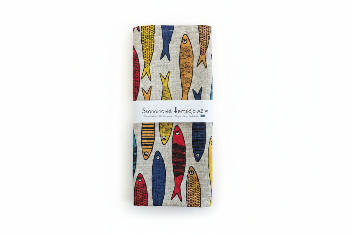 Scandinavian Folk-Art Fish Tea Towel