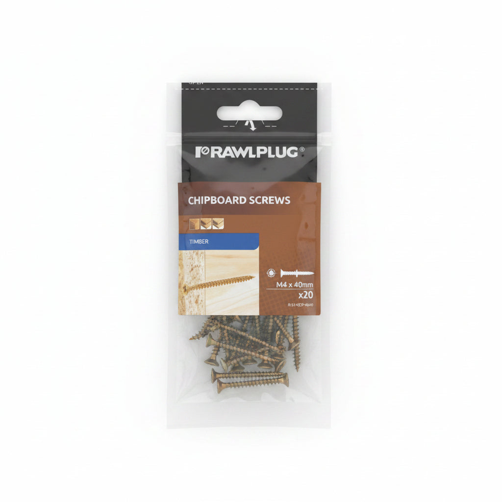 Rawlplug Chipboard Screws M4 x 40mm Pack of 20
