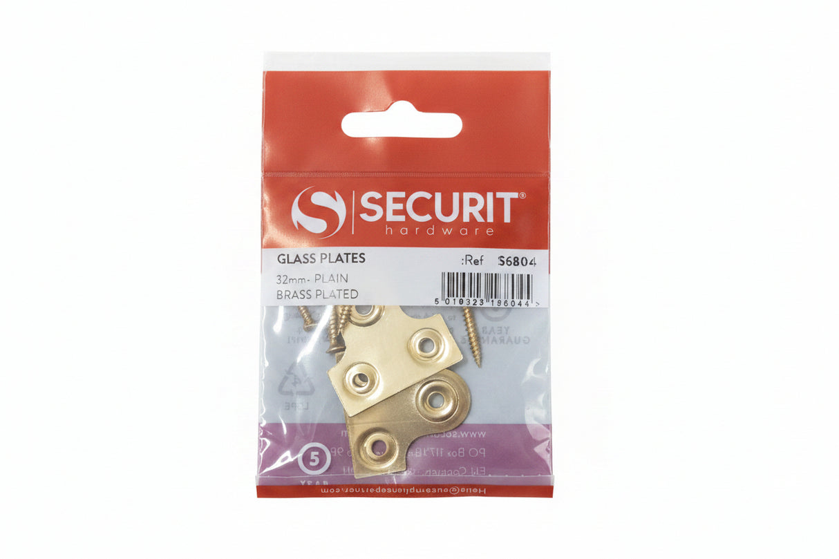 Glass Plates 32mm Plain Brass Plated Pack of 2