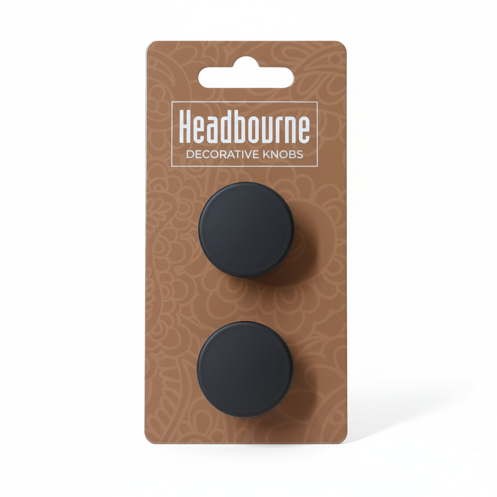 Headbourne Decorative Knobs Classic Matt Black 32mm Pack of 2