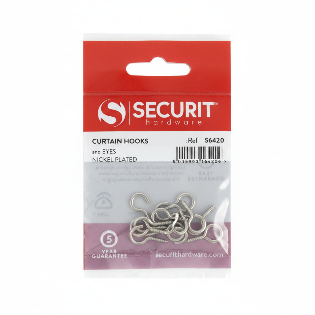 Curtain Hooks & Eyes Nickel Plated Pack of 12