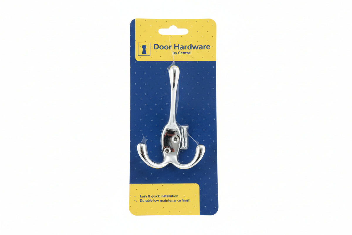 Hat & Coat Triple Hook Polished Chrome