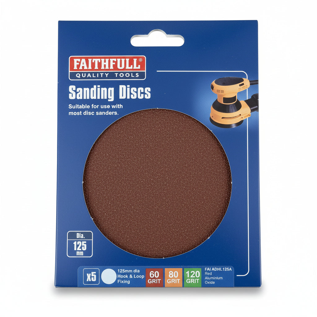Faithfull Hook & Loop Plain Sanding Disc 125mm Assorted Pack of 5