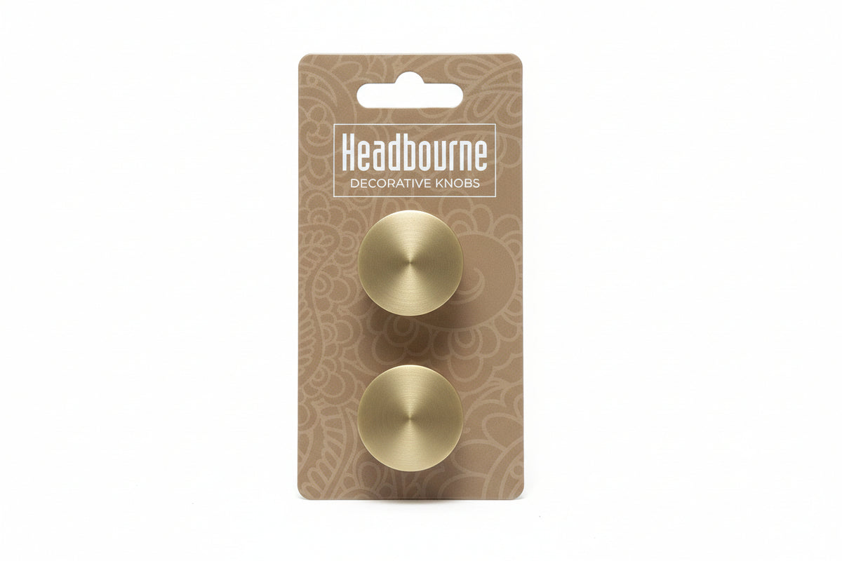 Headbourne Decorative Knobs Classic Brushed Brass 32mm Pack of 2
