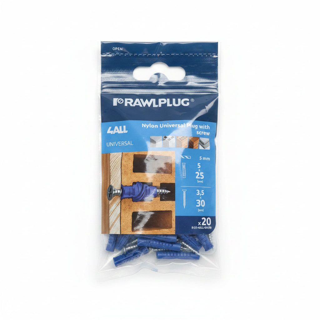 Rawlplug 4 All Universal Plug 5mm with Screws Pack of 20