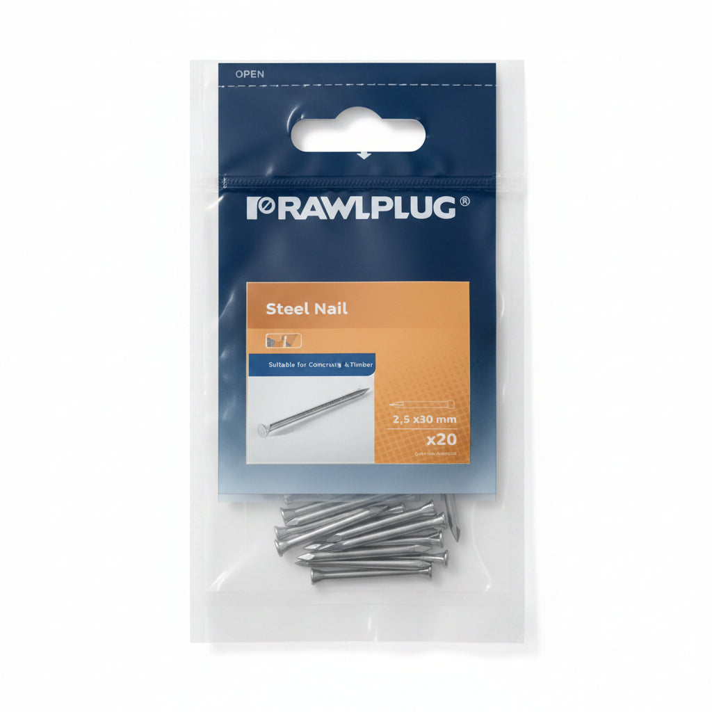 Rawlplug Masonry Nails 2.5mm x 30mm Pack of 20
