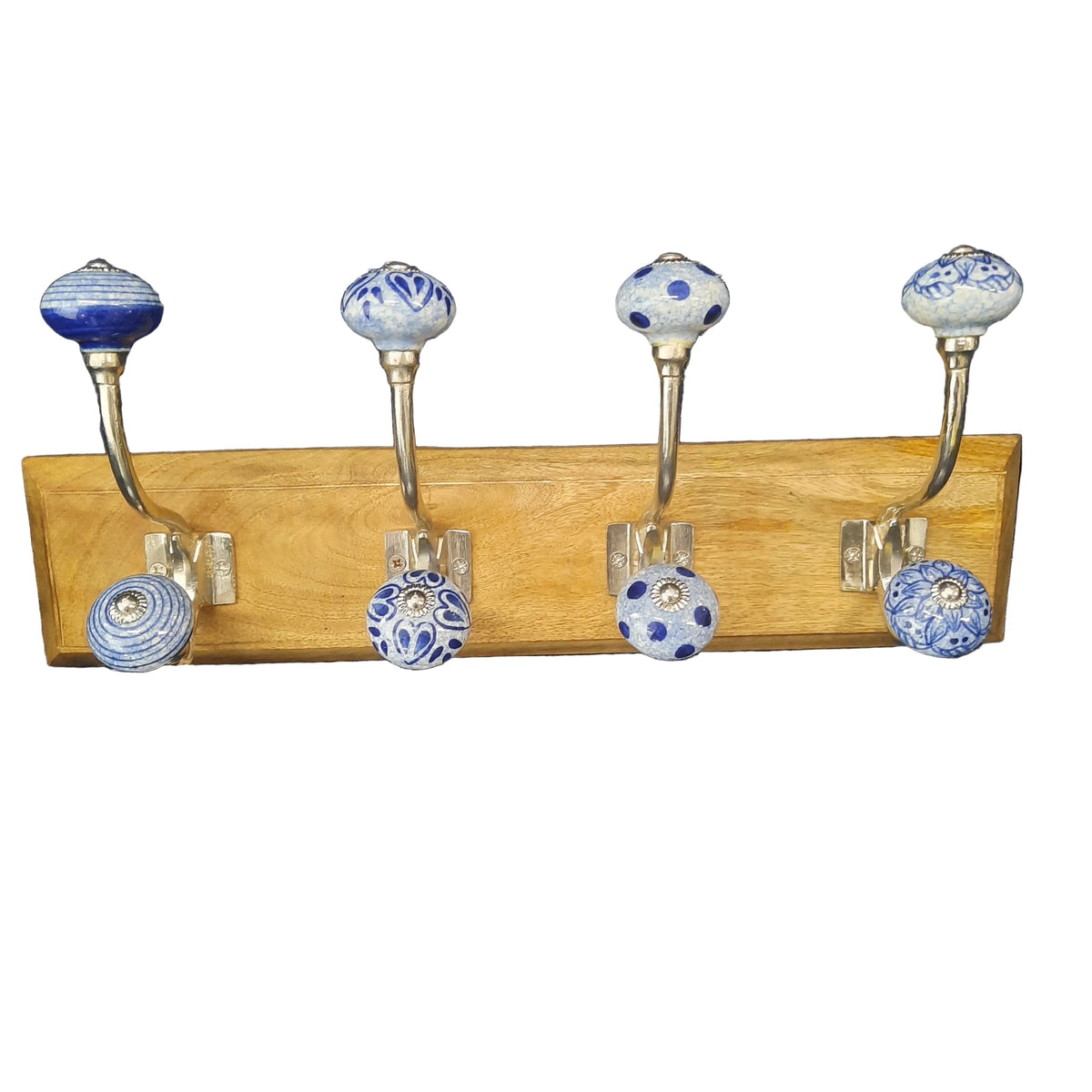 Blue & White Hooks on Wooden Base