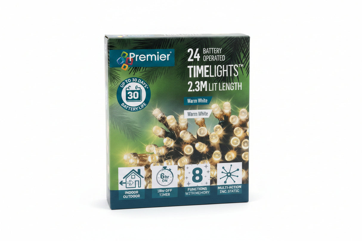 Premier 24 Battery Operated TimeLights Warm White 2.3m
