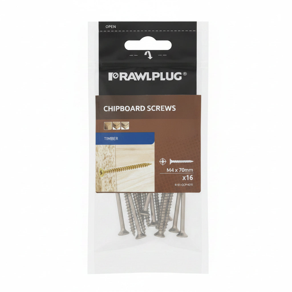 Rawlplug Chipboard Screws M4 x 70mm Pack of 16