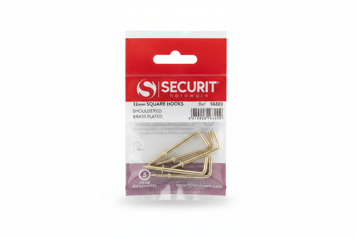 Brass Square Shouldered Hooks 32mm Pack of 5