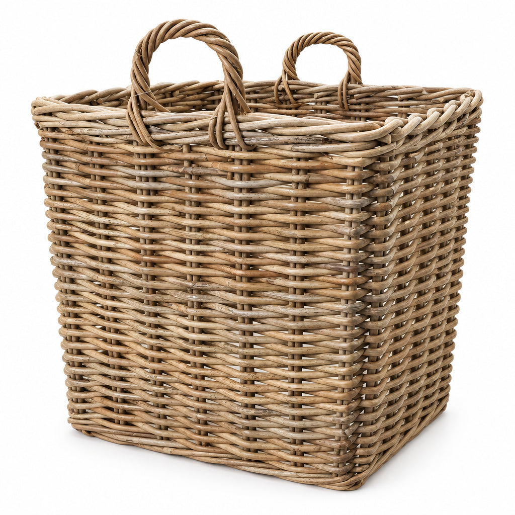 Sirocco Large Square Natural Wicker Log Basket