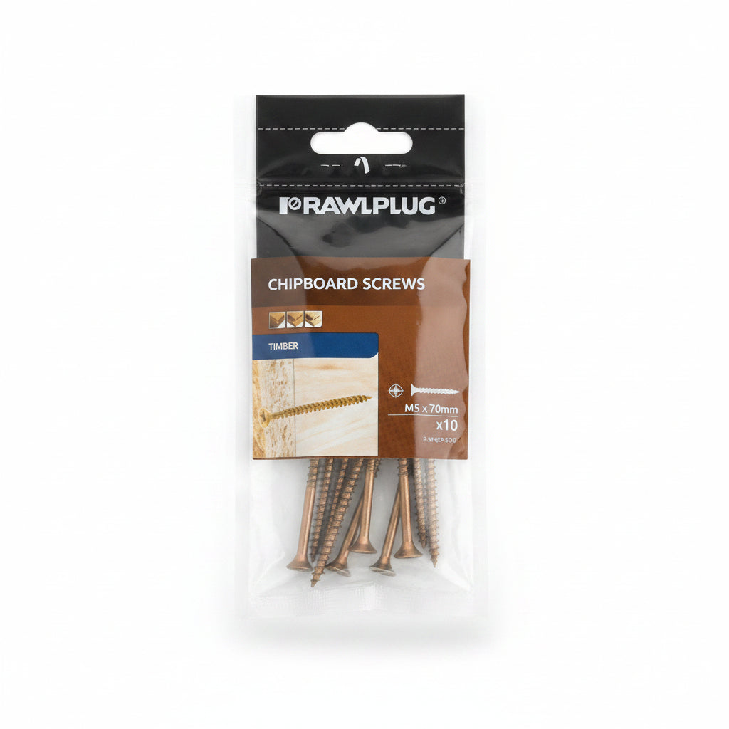 Rawlplug Chipboard Screws M5 x 70mm Pack of 10
