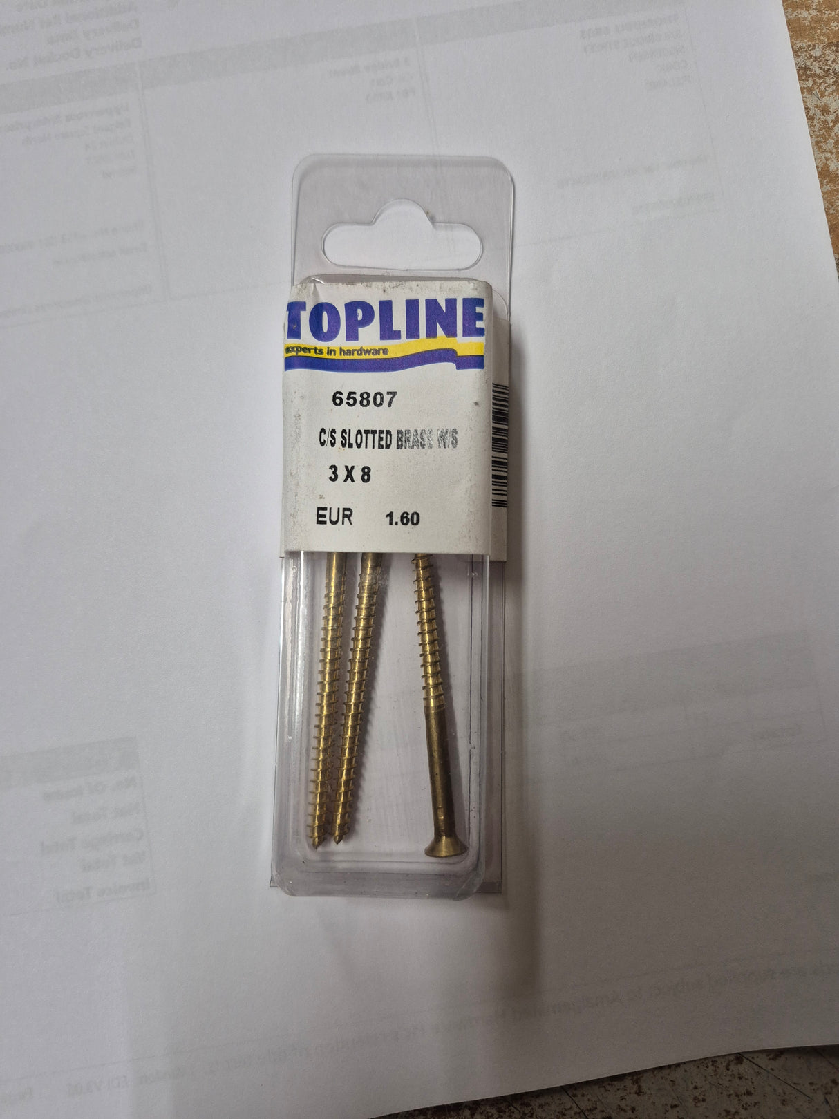 TOPLINE SLOTTED BRASS SCREWS 3X8