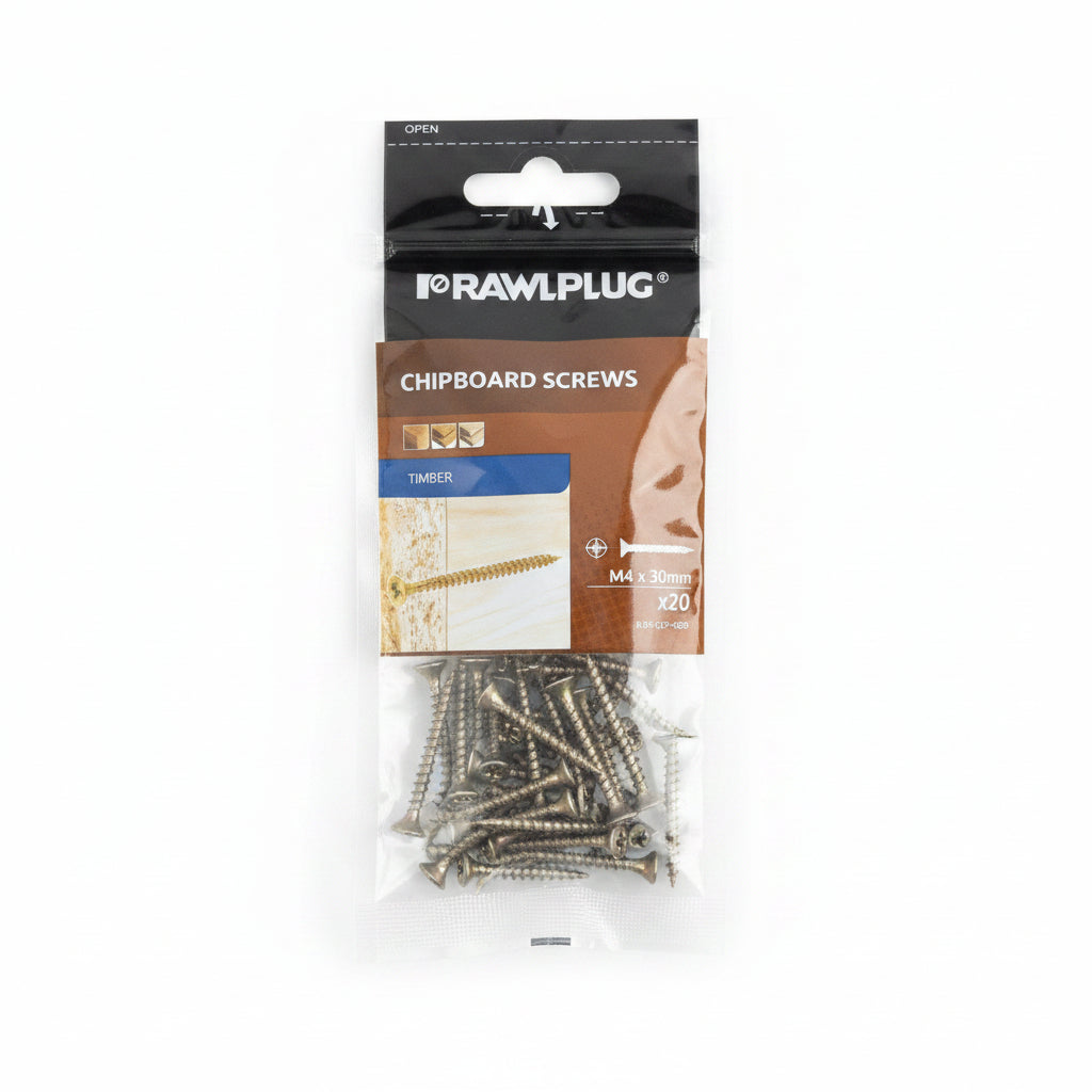 Rawlplug Chipboard Screws M4 x 30mm Pack of 20