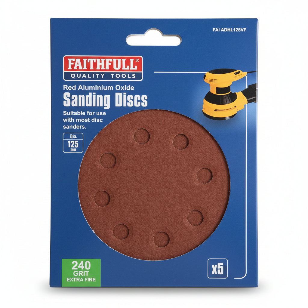 Faithfull Hook & Loop Sanding Disc DID3 Holed 125mm Very Fine Pack of 5