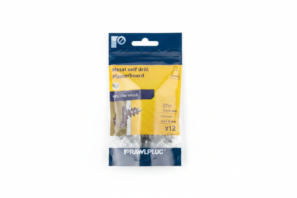 Rawlplug Metal Self Drill Plasterboard Fixings Pack of 12