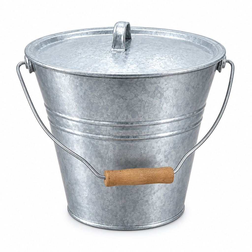 Galvanised Ash Bucket with Lid 12L