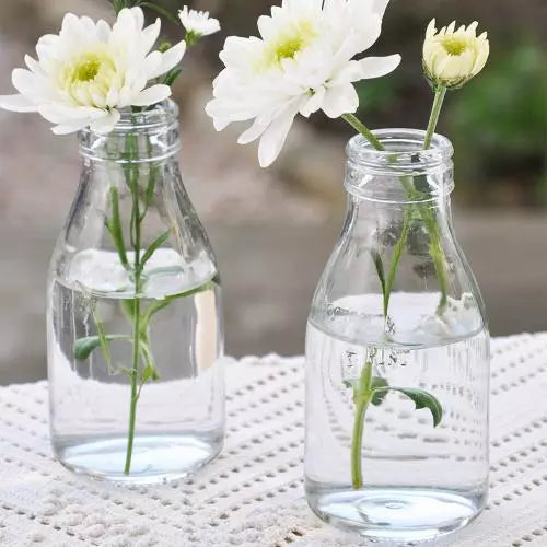SCHOOL MILK BOTTLE VASE WILD FLOWERS
