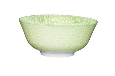 KITCHEN CRAFT GREEN & WHITE TILE EFFECT CERAMIC BOWL 16CM