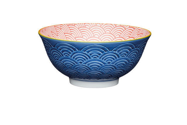 KITCHEN CRAFT BLUE ARCHED PATTERN CERAMIC BOWL 16CM