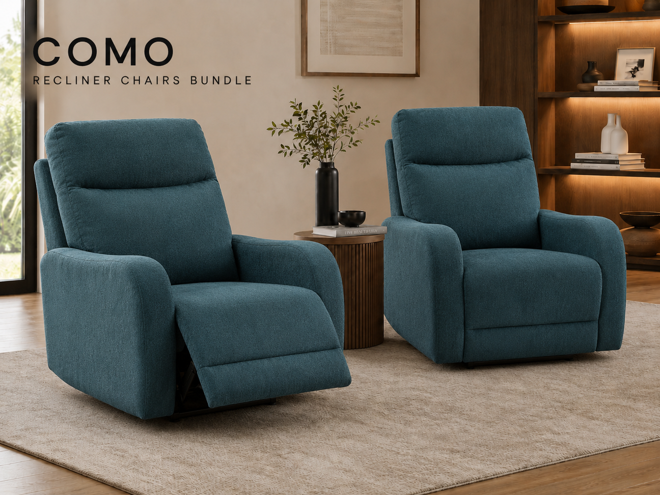 Two recliners in teal color 
