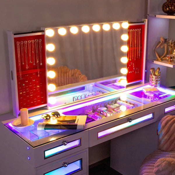 Hideaway jewelry vanity mirror white