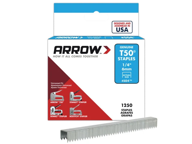 ARROW T50 STAPLES 6MM 1250 BOX