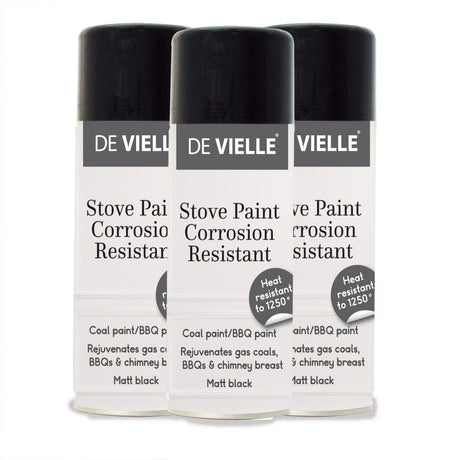 DE VIELLE STOVE, COAL & BBQ PAINT AEROSOL MATT BLACK 400ML