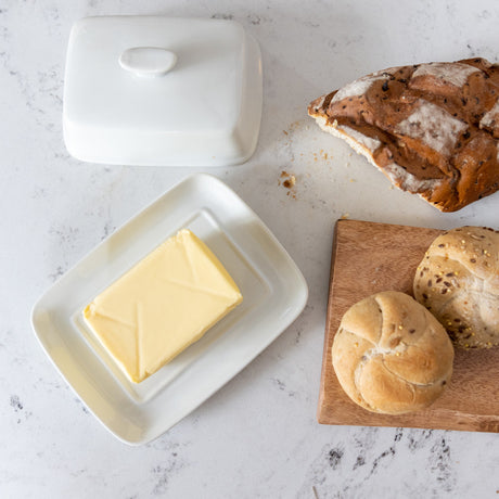 WHITE PORCELAIN COVERED BUTTER DISH