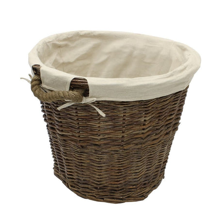 LOG BASKET LININED WITH ROPE HANDLES