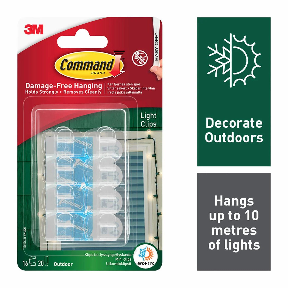 3M COMMAND OUTDOOR LIGHT CLIPS CLEAR PACK OF 16