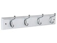 HOOK RAIL 4 SATIN NICKEL HOOKS ON WHITE BOARD