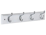 HOOK RAIL 4 SATIN NICKEL HOOKS ON WHITE BOARD