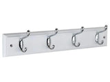 HOOK RAIL 4 SATIN NICKEL HOOKS ON WHITE BOARD