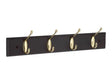 HOOK RAIL 4 POLISHED BRASS HOOKS ON DARK BOARD