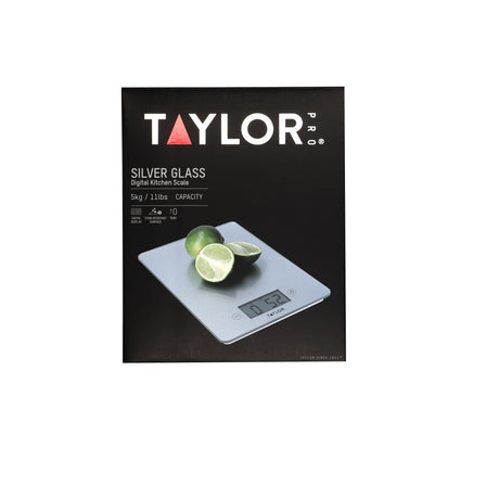 TAYLOR PRO GLASS DIGITAL SILVER KITCHEN SCALES 5KG