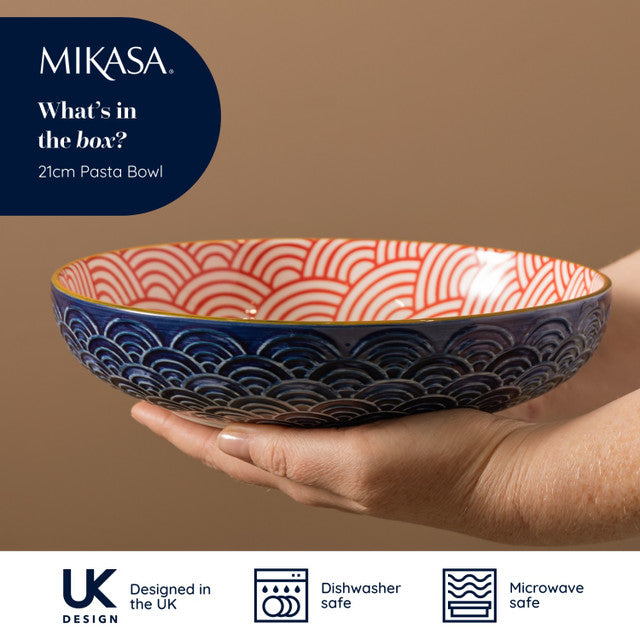 MIKASA BLUE ARCHED PATTERN STONEWARE BOWL 21CM