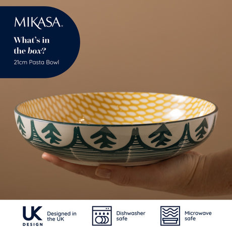 MIKASA GREEN LEAFY PATTERN STONEWARE BOWL 21CM