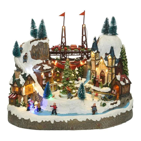 CHRISTMAS VILLAGE SCENE WITH TRAIN