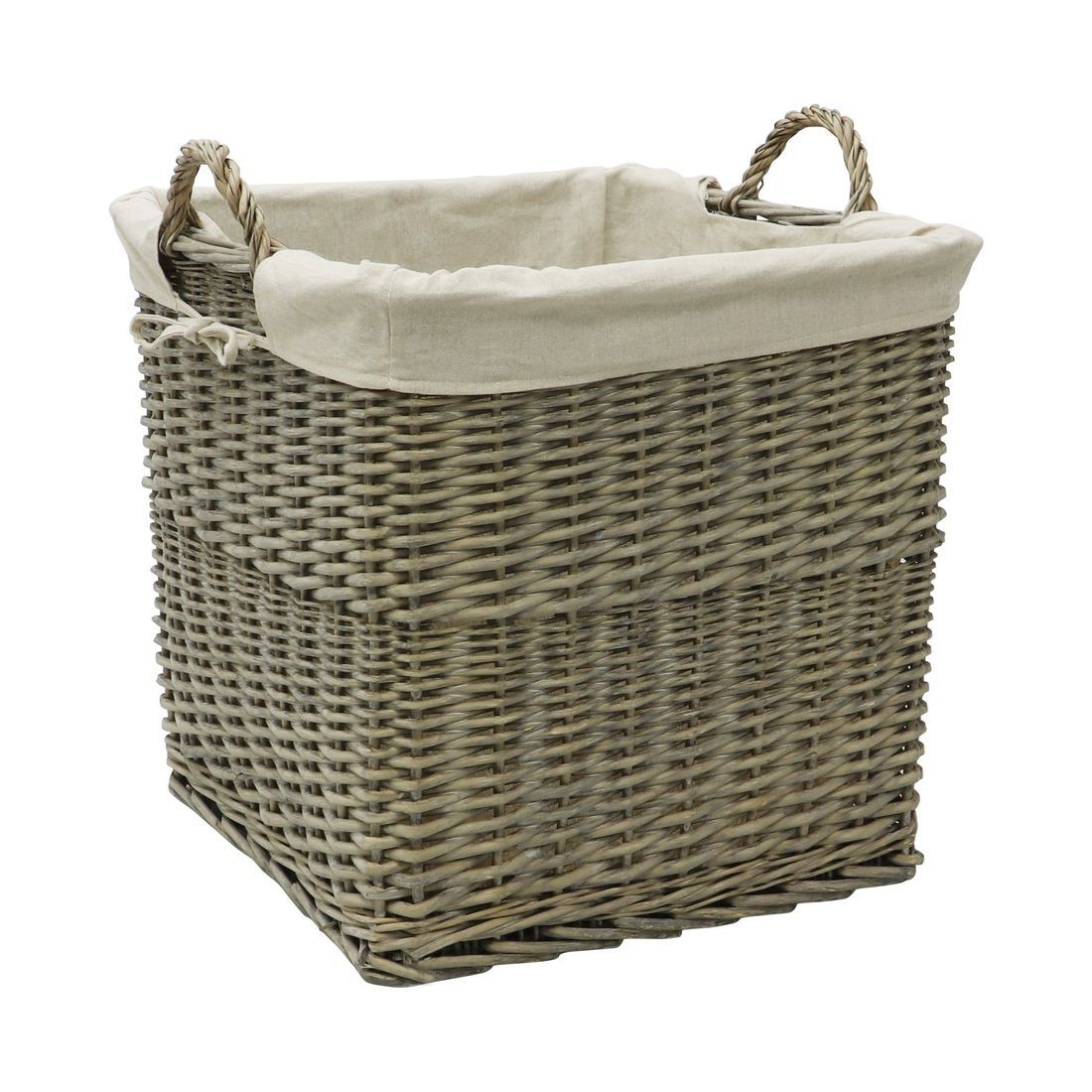 ANTIQUE WASHED WILLOW LINED LOG BASKET