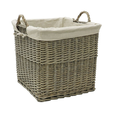 ANTIQUE WASHED WILLOW LINED LOG BASKET