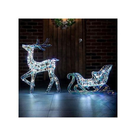 IRIDESCENT REINDEER & SLEIGH 85CM