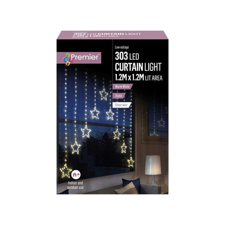 303 LED STAR CURTAIN LIGHT WARM WHITE 1.2 X 1.2M LIT AREA
