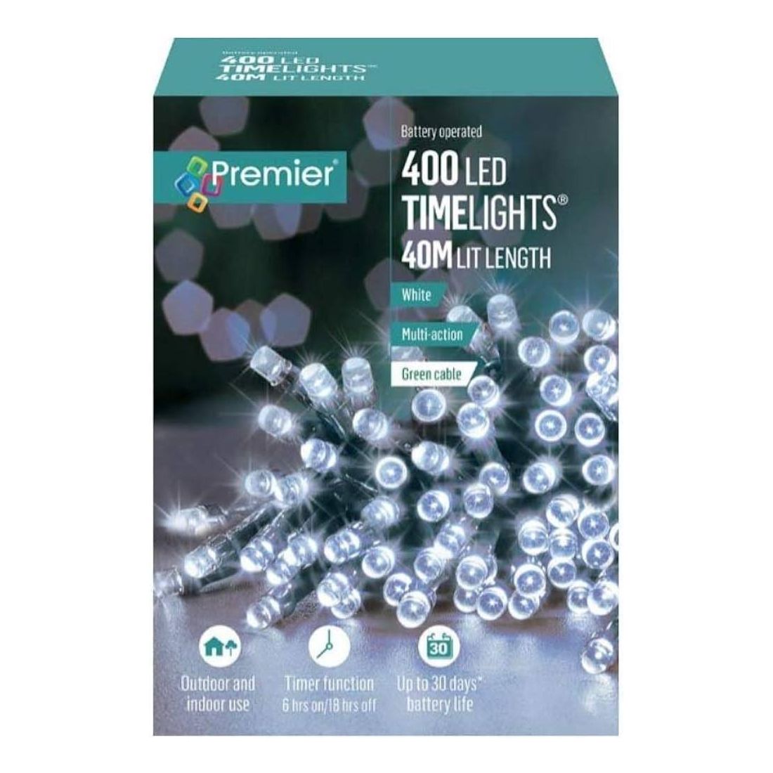 400 LED BATTERY OPERATED TIME LIGHTS WHITE