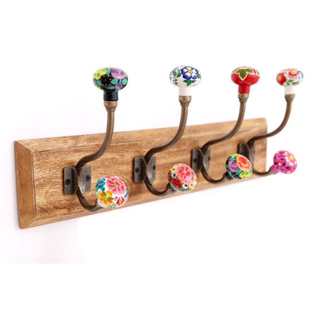 FLORA SET 4 HOOKS WOOD BASE