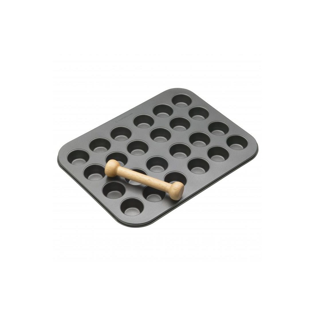 NON-STICK 24 HOLE MINI TARTLET TIN & WOODEN TOOL